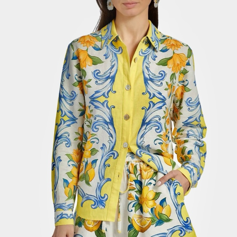 FARM Rio Sicily Scarf Linen Blend Shirt Size Small NWT - Picture 5 of 16